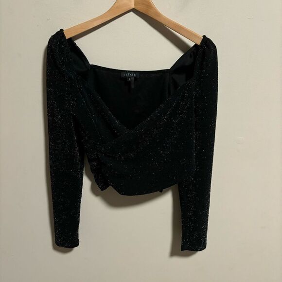 1.State Cropped Textured Wrap Top Black Glitter Shimmer- Size Small - Picture 2 of 8